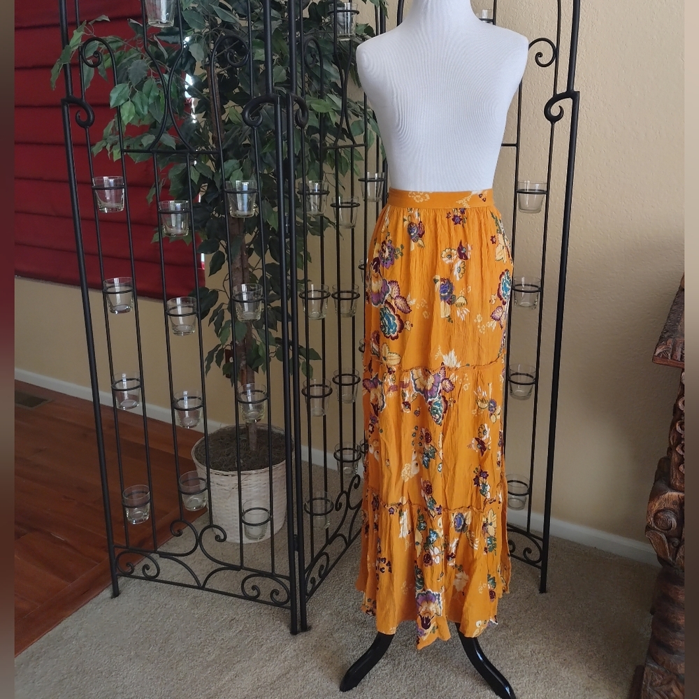 Patrons Of Peace Floral Yellow Maxi Skirt NWT